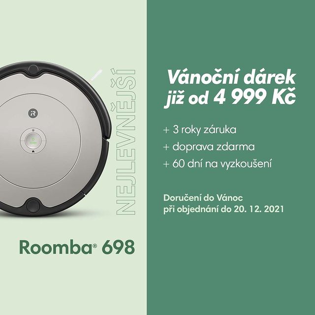 Roomba 698 je robotický vysavač, který ovládne úplně každá generace 👨‍👩‍👧‍👦👴👵 ! Roombu lze ovládat, jak přes aplikaci 📱, tak i tlačítky přímo na robotovi. Uklidí až 100 m2, má 2 rotující kartáče a sama se po úklidu vrátí dobít do stanice. iRobot je dokonalý dárek 🎁, který ušetří spoustu námahy! Čisté podlahy každý den a bez práce, to je iRobot. #irobot #roomba #irobotlove
.
.
.
.
.
#irobotcz #irobotjekvalita #irobotroomba #roombaby #robotickyvysavac #uklid #chytradomacnost #domacispotrebice #tipynadarky #vysavac #vysavani #elektro #dodomacnosti #rodina #volnycas #tech #smarthome