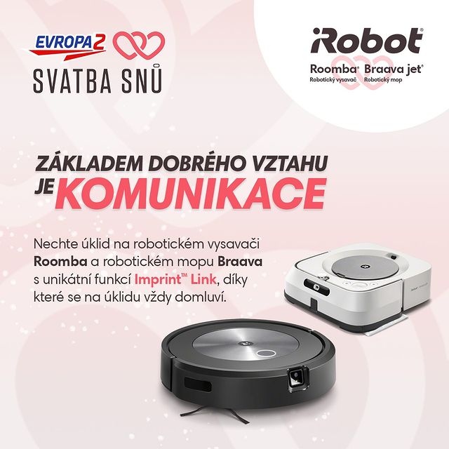 Set robotického vysavače a mopu iRobot tvoří dokonalý pár již z výroby. iRoboti dokonale spolupracují a komunikují. 👩‍❤️‍👨 Stejně tak by to měli zvládat snoubenci.  A to jak před svatbou, tak hlavně po ní. 🤵 👰 💒 A o opravdou Svatbu snů se teď hraje na rádiu @e2cz . A my jsme u toho! Pokusíme se najít pár, který si 500 000 kč opravdu zaslouží. ❤️ Pár, který spolupracuje a na všem se vždy shodne. Stejně jako sety iRobot. Pokud jste právě vy takový pár 🧑‍🤝‍🧑, neváhejte a do soutěže se přihlaste 😉 #irobotfamily #irobotlove #evropa2
.
.
.
.
.
#irobotcz #irobotjekvalita #irobotroomba #roombaby #robotickyvysavac #robotickymop #uklid #chytradomacnost #domacispotrebice #tipynadarky #vysavac #vysavani #elektro #dodomacnosti #rodina #volnycas #tech #smarthome #Roomba